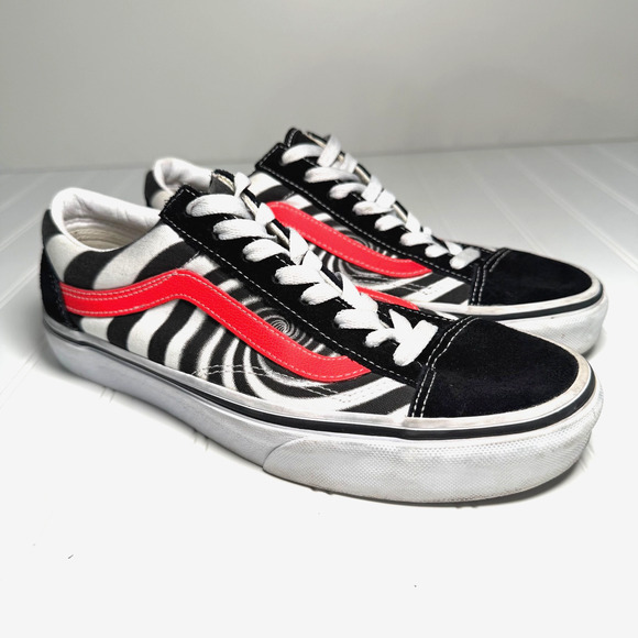 Vans Old Skool Women’s 9 Black Fiery Coral Swirl Zebra Print Skate Shoes Retro - Picture 1 of 8